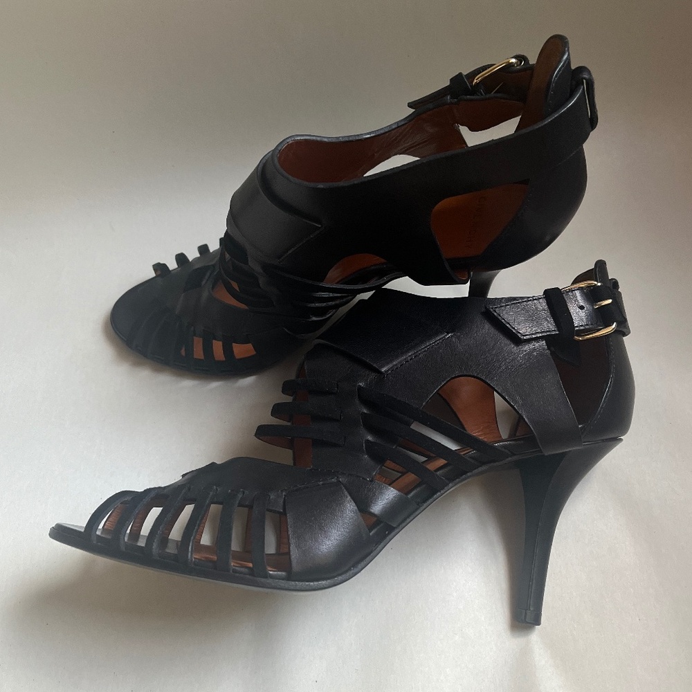 Givenchy Gladiator Slingback Black Woven Heels Strappy Shoes Sandals 10